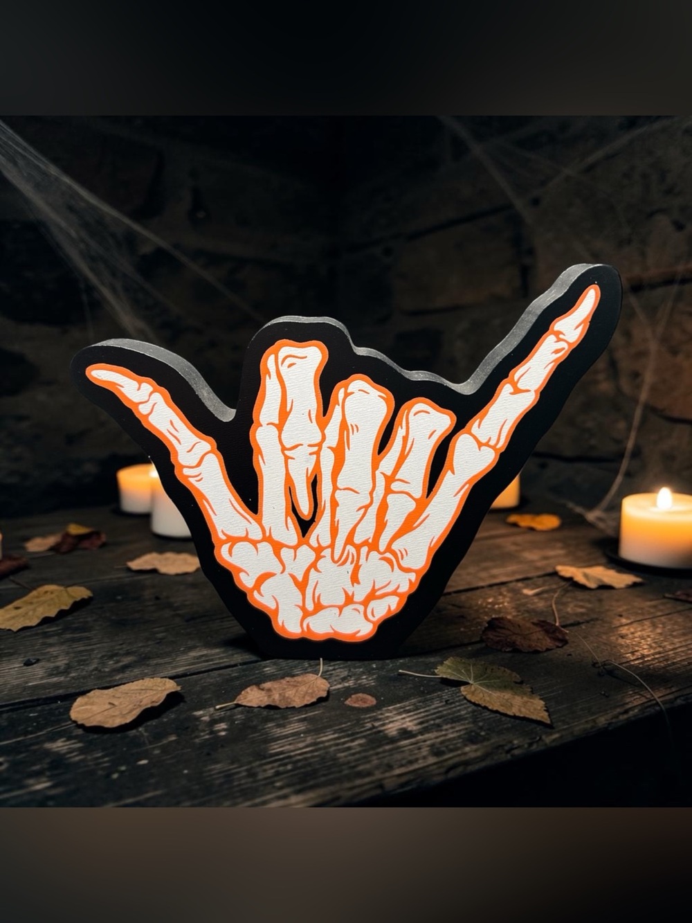 🏄♂️ Orange Skeleton Hand Hang 10 Surfer Sign wood block🤙